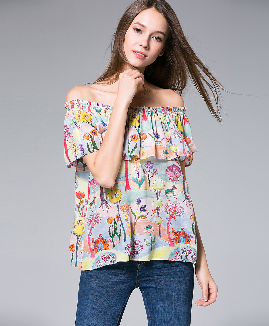 Tops - Flowers Printed silk crepe top